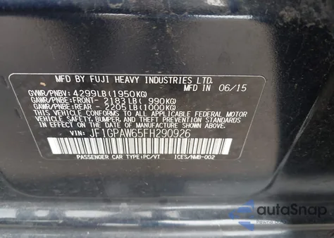 2015 Subaru Impreza 2.0I Sport Limited z USA, uszkodzony, nr VIN JF1GPAW65FH290926